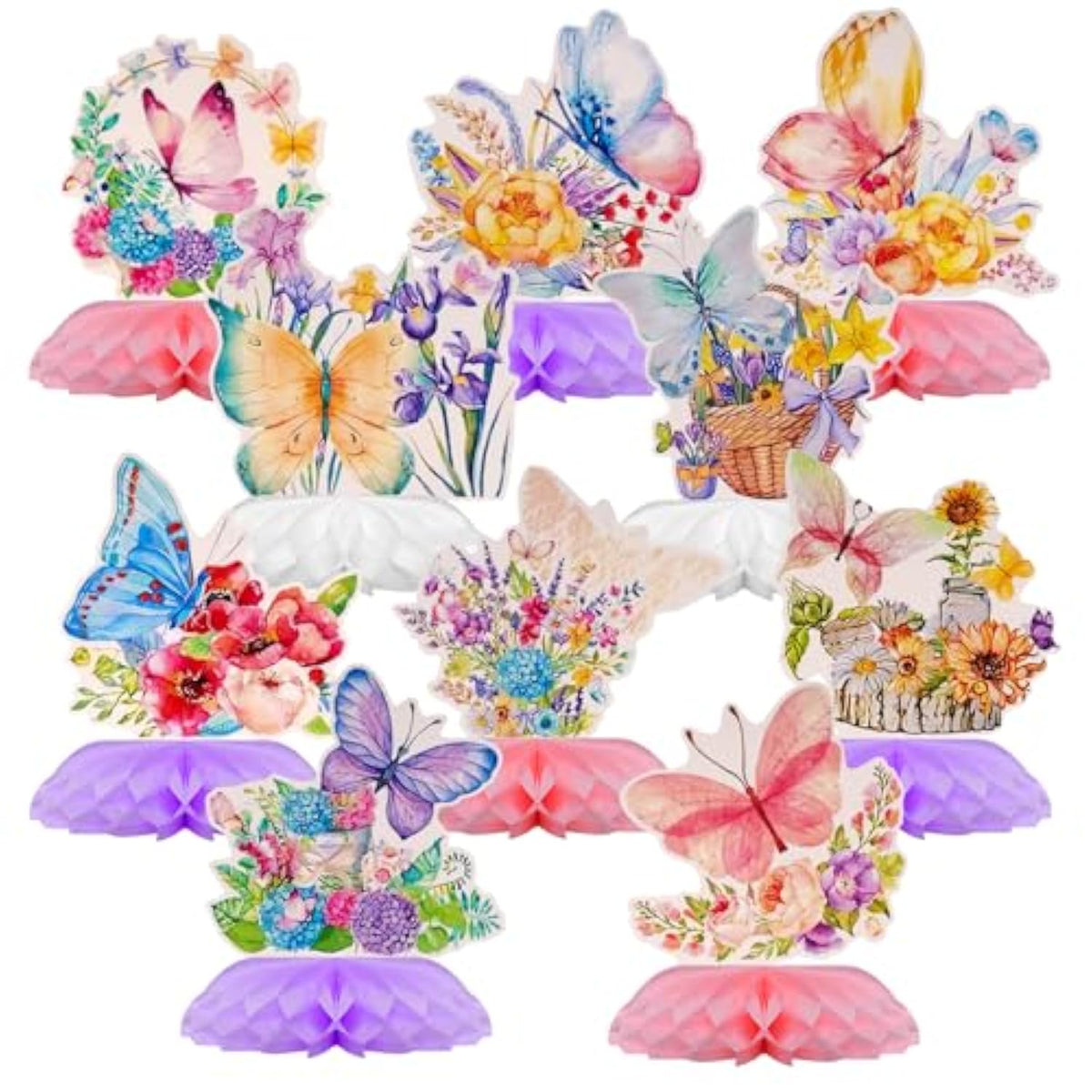 10Pcs Butterfly Centerpieces For Tables Butterfly Flowers Centerpieces Spring Honeycomb Table Decor Spring Flower Toppers For Birthday Party Supplies