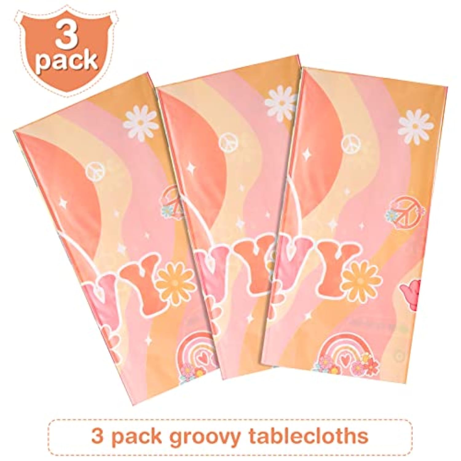 3 Pieces Rainbow Plastic Groovy Tablecloths Retro Hippie Table Covers For Rectangle Table, Disposable Daisy Flower Rainbow Party Decorations For 60S 70S Boho Themed Birthday Carnival Party