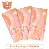 3 Pieces Rainbow Plastic Groovy Tablecloths Retro Hippie Table Covers For Rectangle Table, Disposable Daisy Flower Rainbow Party Decorations For 60S 70S Boho Themed Birthday Carnival Party
