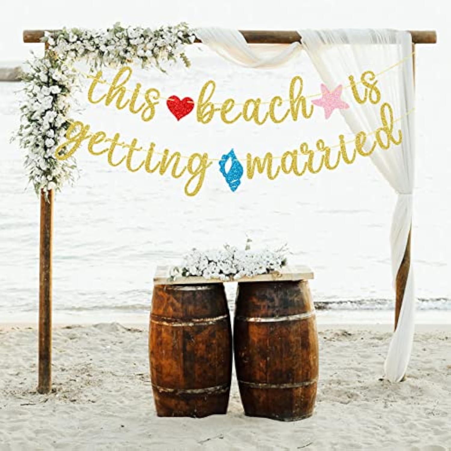 This Beach Is Getting Married Banner, Beach Bachelorette Banner,Bachelorette Engagement Party Decor (Gold Glitter)