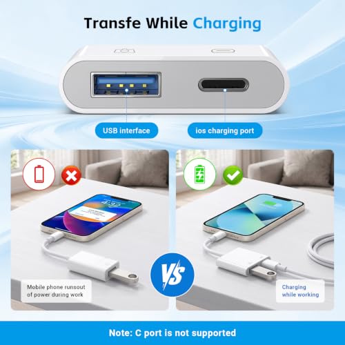 [ MFi Certified] Lightning to USB Camera Adapter with Charging Port, Portable USB3.0 Female OTG Cable for iPad to Connect Card Reader USB Flash