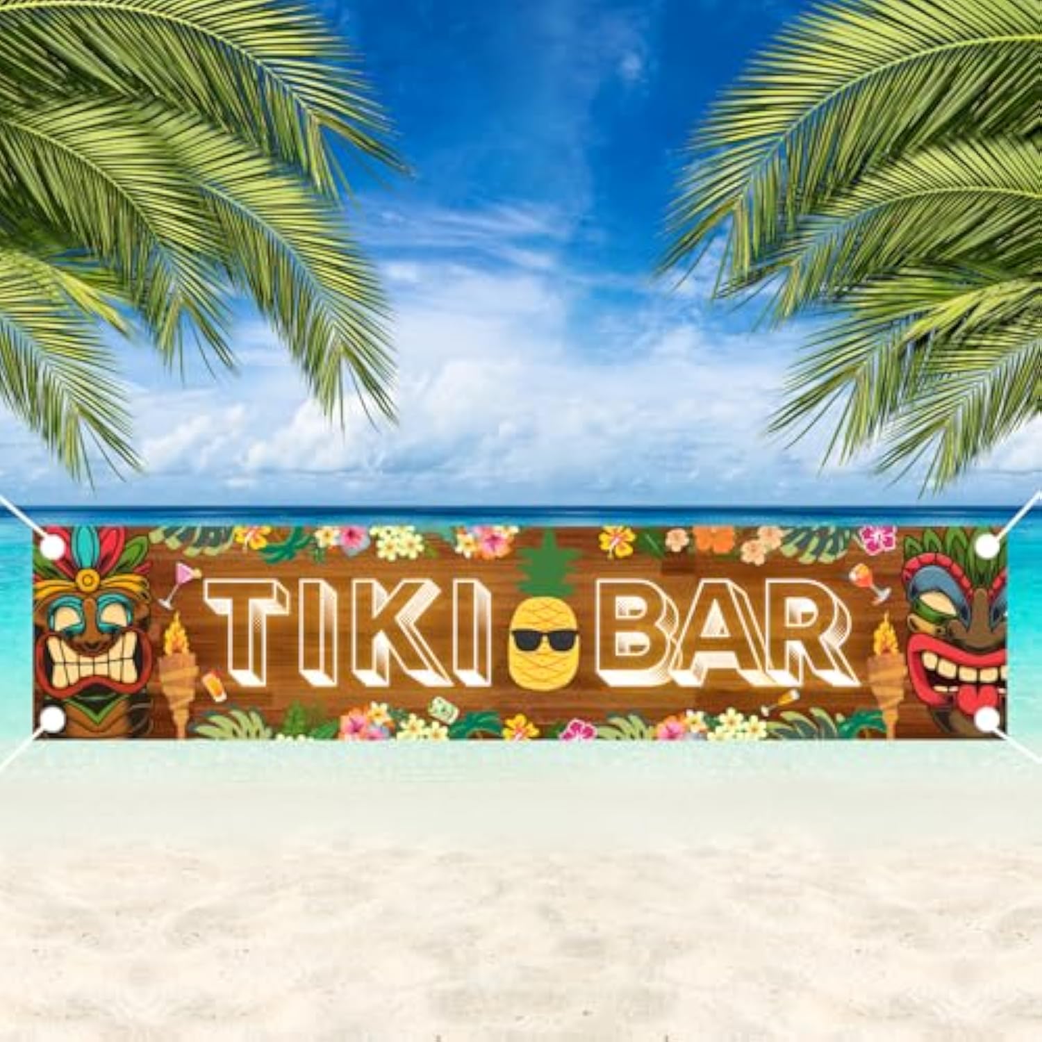 Tiki Bar Sign Tiki Party Decorations, Hawaiian Luau Party Decorations, Aloha Tiki Banner, Tropical Backdrop For Beach Theme Events