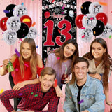 36pcs Red Black 13th Birthday Decorations with Banner, Balloons & Flags