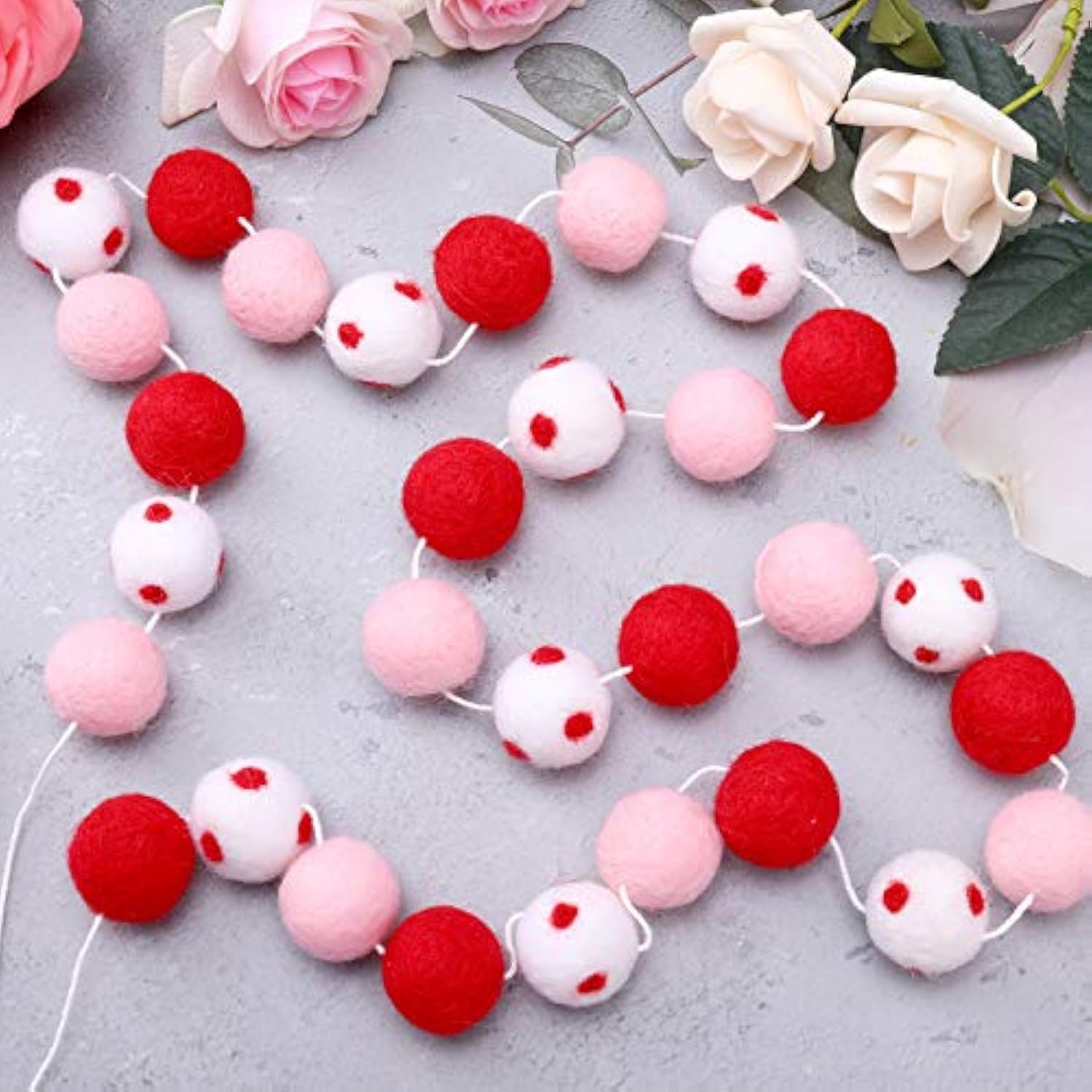 2 Pieces Valentine'S Day Felt Ball Garland Valentines Decorations Set
