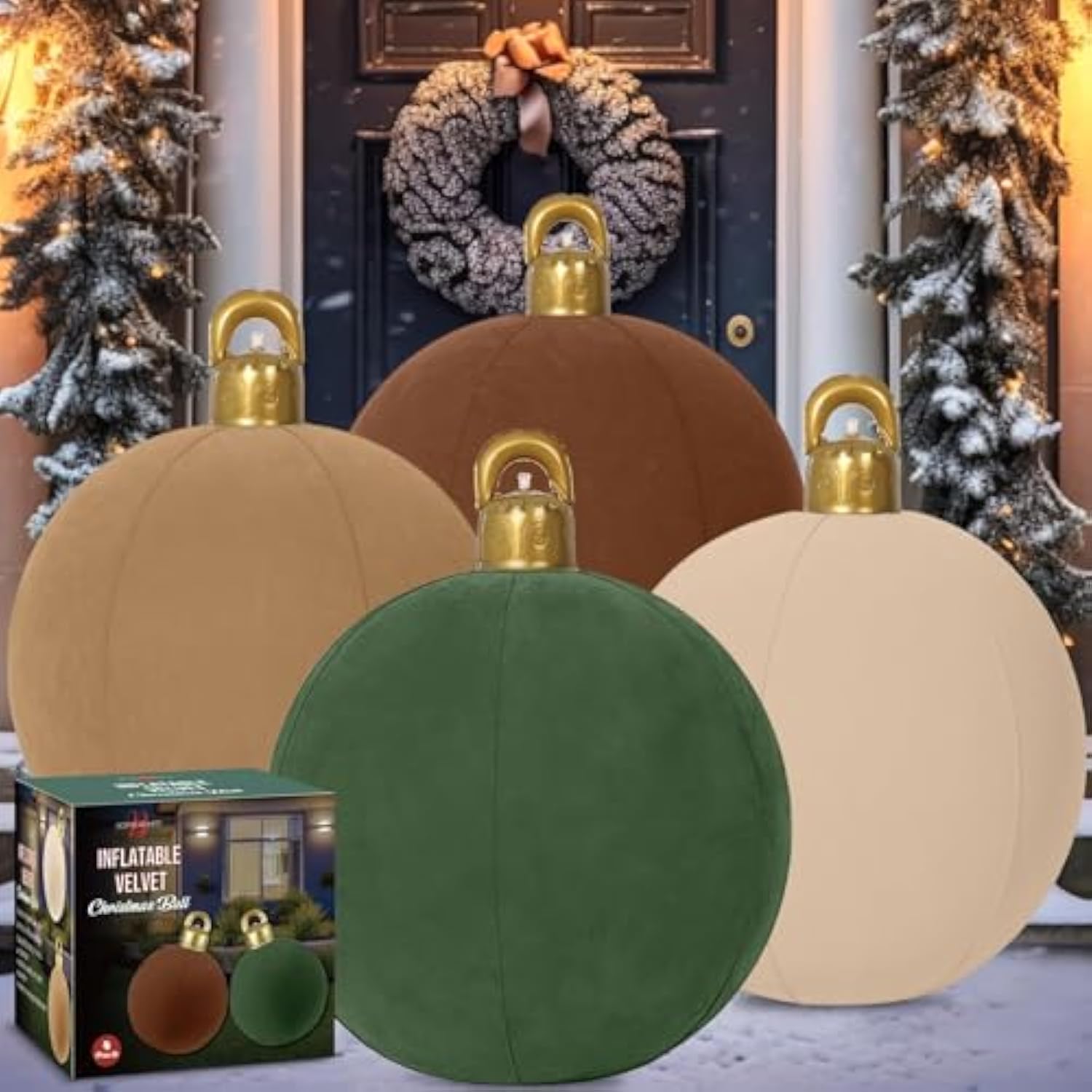 4 Pcs 18" Velvet Christmas Inflatable Ball Ornament Large Xmas Inflatable Pvc Balls Blow Up Flocked Christmas Ornaments