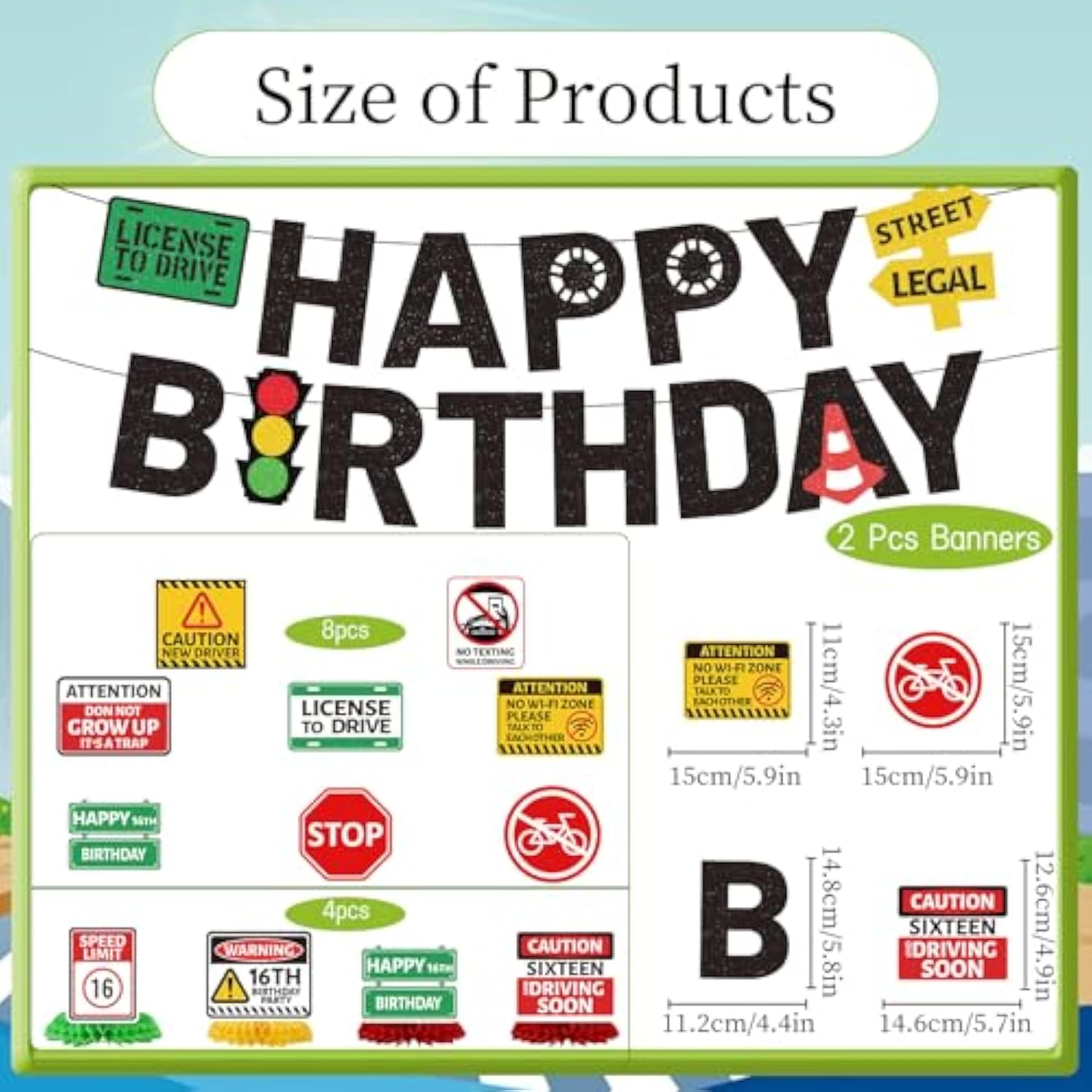 Driver License Birthday Party Decorations - 14Pcs 16Th Birthday Banner With Hanging Swirls Party Decoration Boys Car Theme Honeycomb Centerpieces Decor For Boys