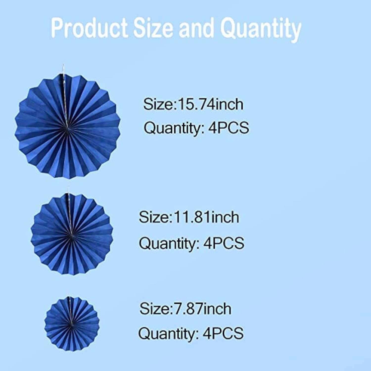 Blue Party Hanging Fans Diy Set - 12Pcs Paper Fans, Pinwheels, Craft For Wedding, Birthday, Christmas Party Decoration