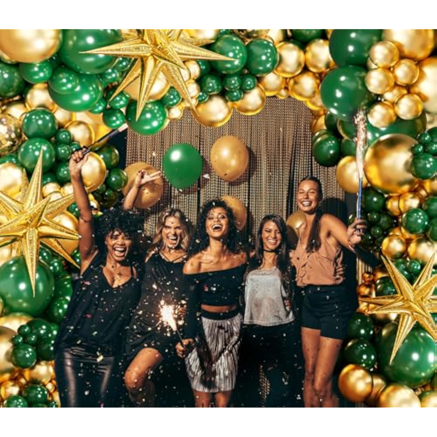Green And Gold Balloon Arch Kit With 3Pcs Star Balloon, Emerald Forest Dark Green Balloons Metallic Gold Balloons For Birthday Baby Shower Wedding New Years Party Decorations