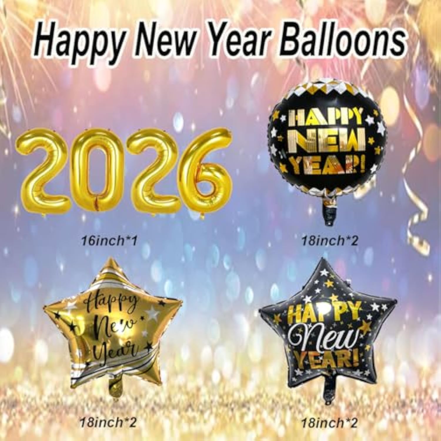 16 Inch Gold 2026 Number Foil Balloons New Year Party Decorations