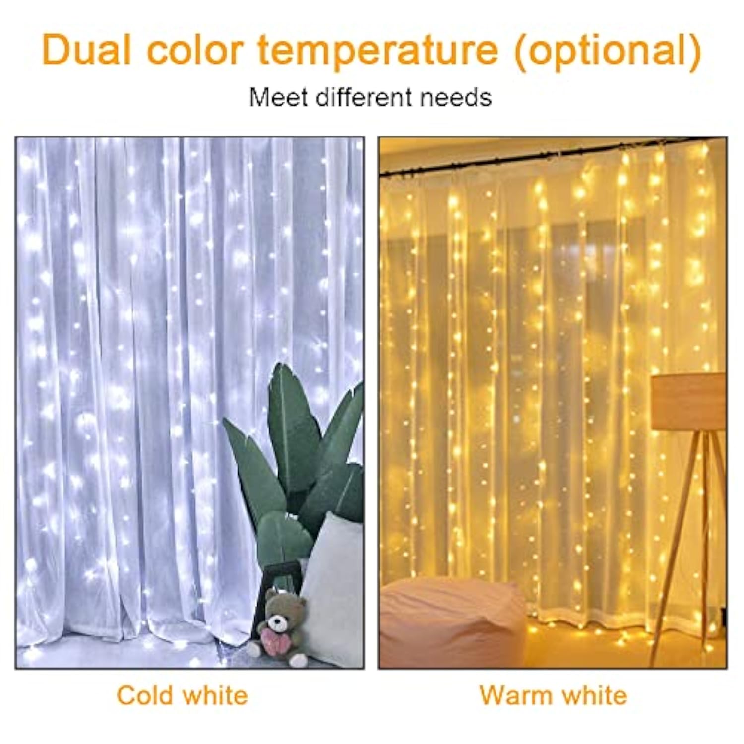 Fairy Curtain Lights,300 Led White Curtain Lights,8 Modes 9.8×9.8Ft Waterproof Window Curtain String Light Usb Powered W