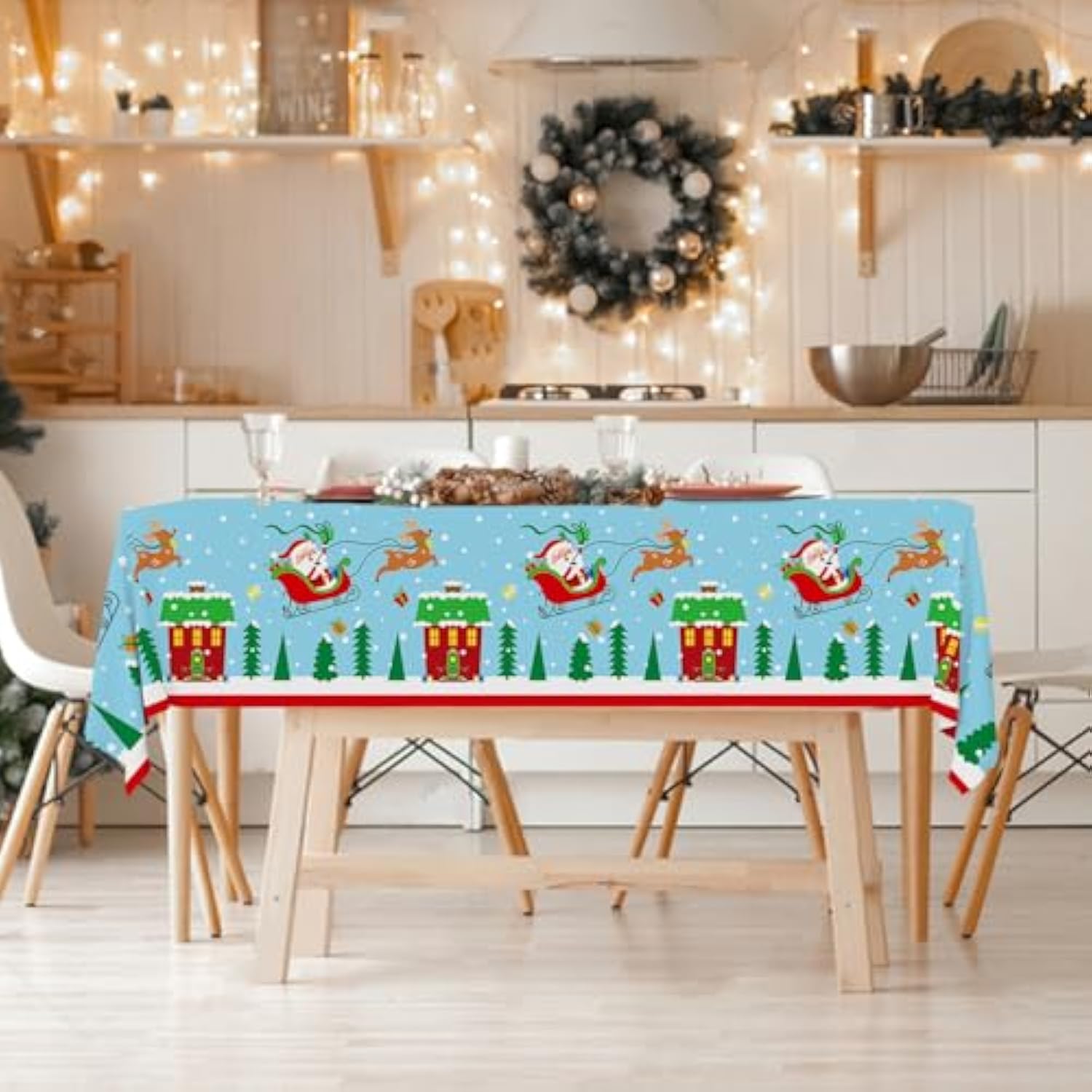 Christmas Party Supplies - Christmas Santa-Themed Disposable Tablecloth - Includes 3 Pack Of 54X108Inch Waterproof Plastic Table Covers - Perfect Merry Christmas Party Decorations