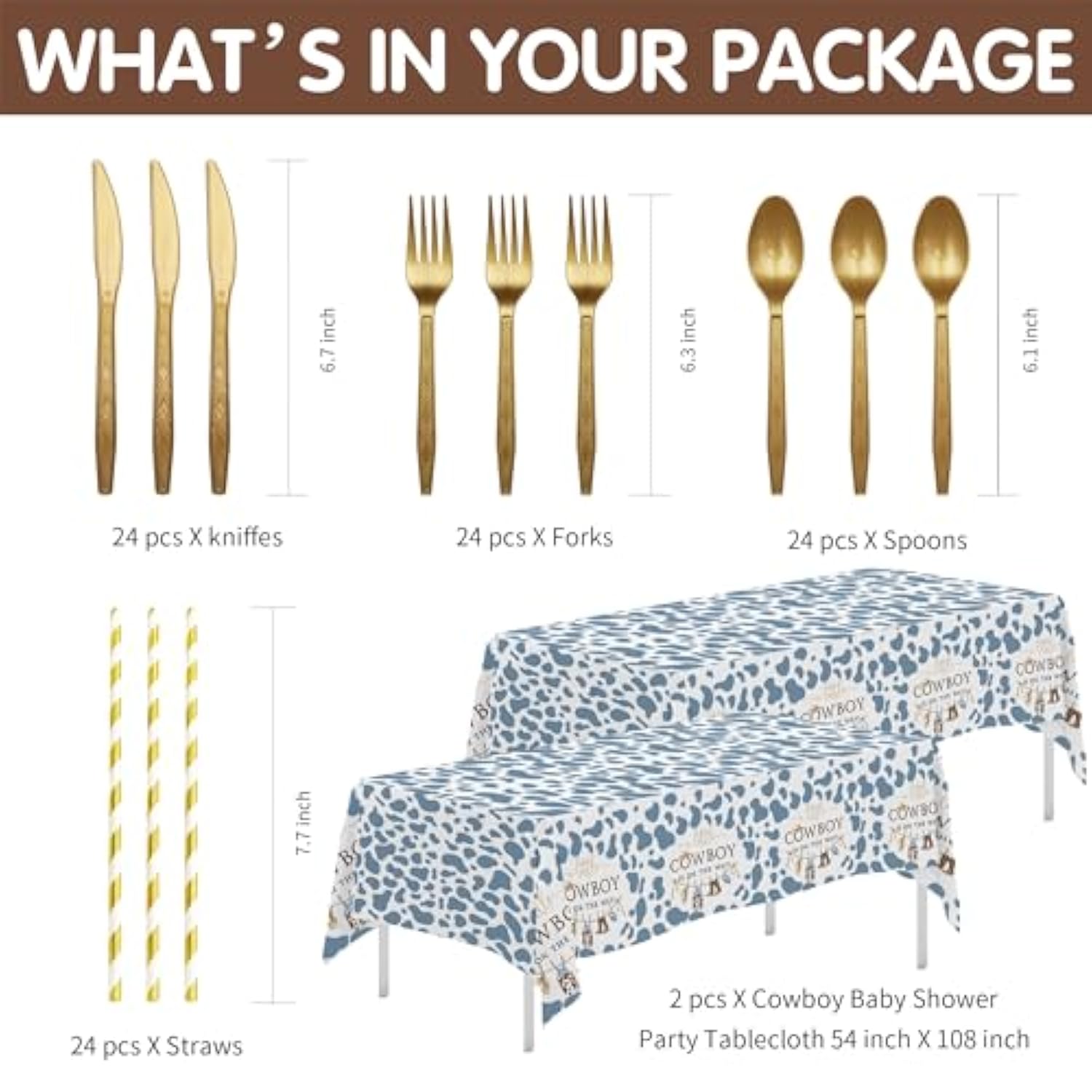 Western Cowboy Baby Shower Decorations Tableware - Wild West Rodeo Little Cowboy Baby Boy Table Decorations Party Supplies, Paper Plate, Cup, Napkin, Tablecloth, Cutlery | Serves 24