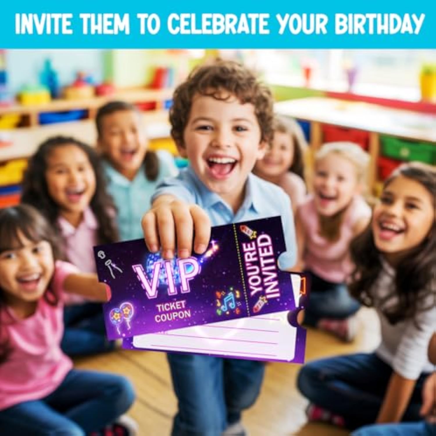 30pcs Neon VIP Birthday Invitations Purple Cards with Envelopes for Kids
