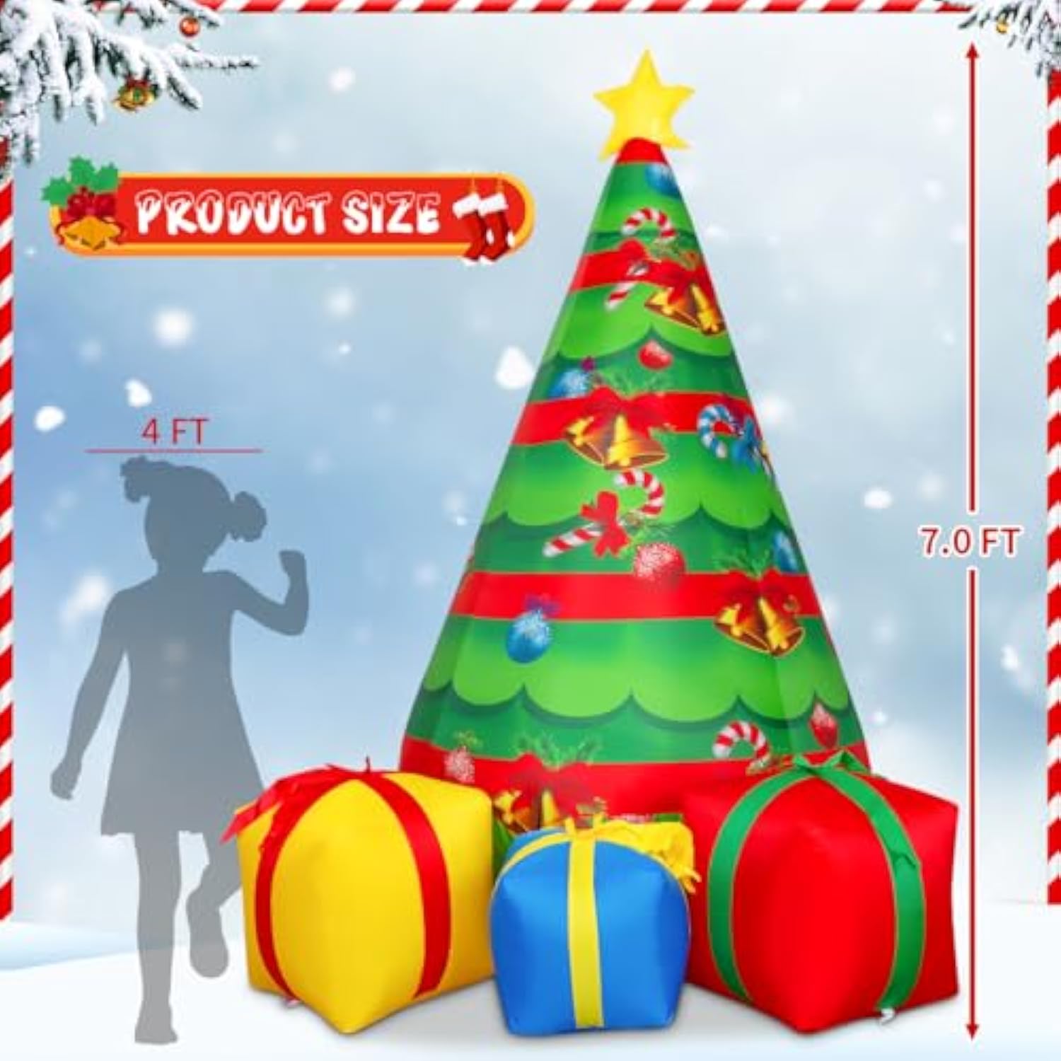 7 Ft Christmas Decorations Inflatables Tree Outdoor Blow Up Yard Gift Box With Built-In Leds For Indoor Party Garden Law