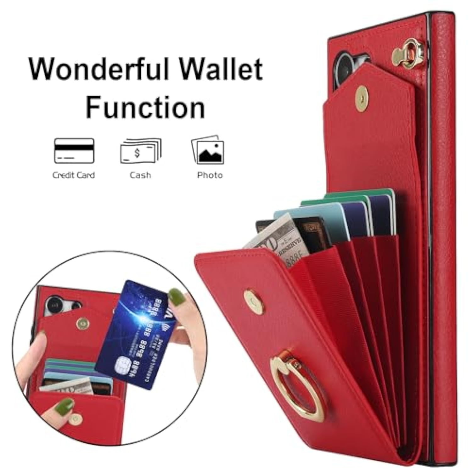 Phone Case For Samsung Galaxy S24 Ultra 5G Wallet Cover With Tempered Glass Screen Protector And Rfid Blocking Ring Card Holder Leather Cell Accessories S24Ultra 24S S 24 24Ultra Women Men Red