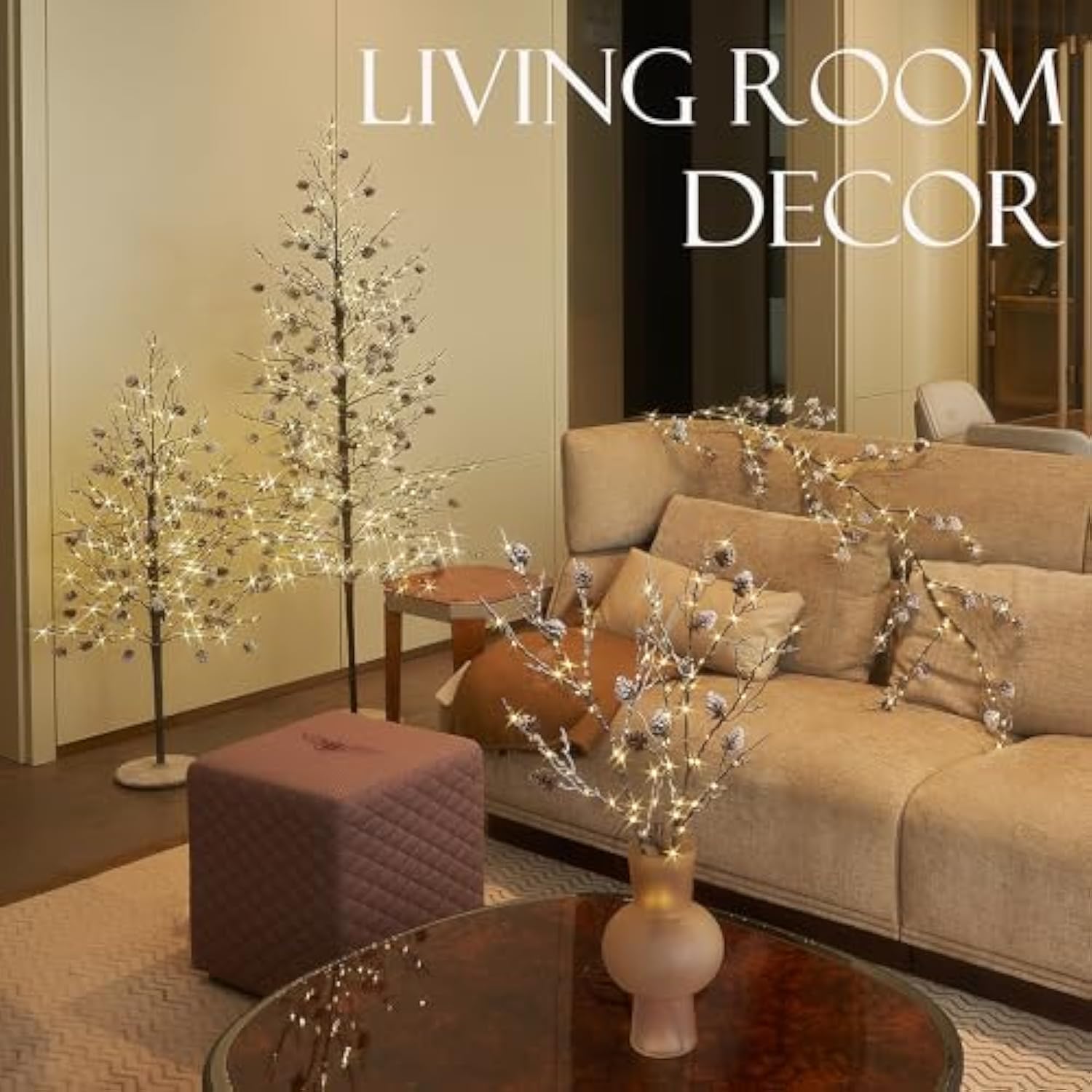 Lighted Flocked Tree With Pine Cone 6Ft With Timer And Dimmer, Twig Tree Lights With 448 Led Lights For Room Christmas Decoration Indoor Outdoor