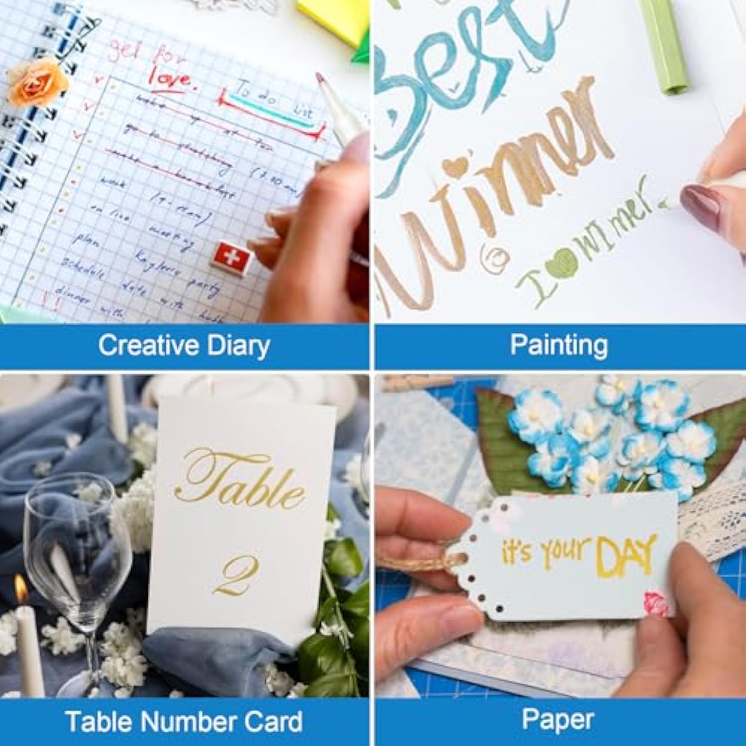 Metallic Brush Markers,15 Colors Metallic Marker Pens, Brush Tip Art Pen For Black Paper Ceramic Diy Album Adult Colouring Book Scrapbook Craft Supplies Christmas