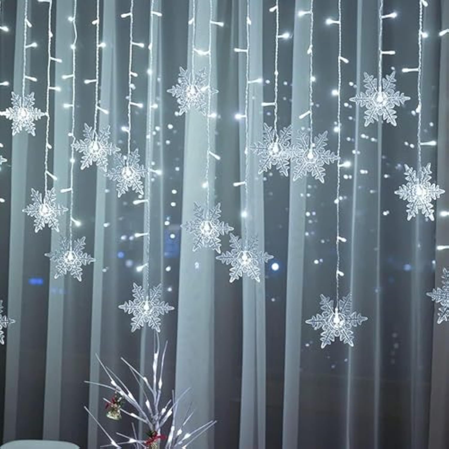 Christmas Snowflakes Led Curtain String Lights 11.5Ft/3.5M 96Led Christmas Window Curtain Light Plug In String Light For