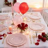 700Pcs Pink Plastic Plates-Dinnerware Sets For 100 Guests-200 Disposable Plates(10Inch,7Inch),300 Pink Plastic Silverware,100 Cups,100 Napkins For Wedding&Galentines Day&Easter Day
