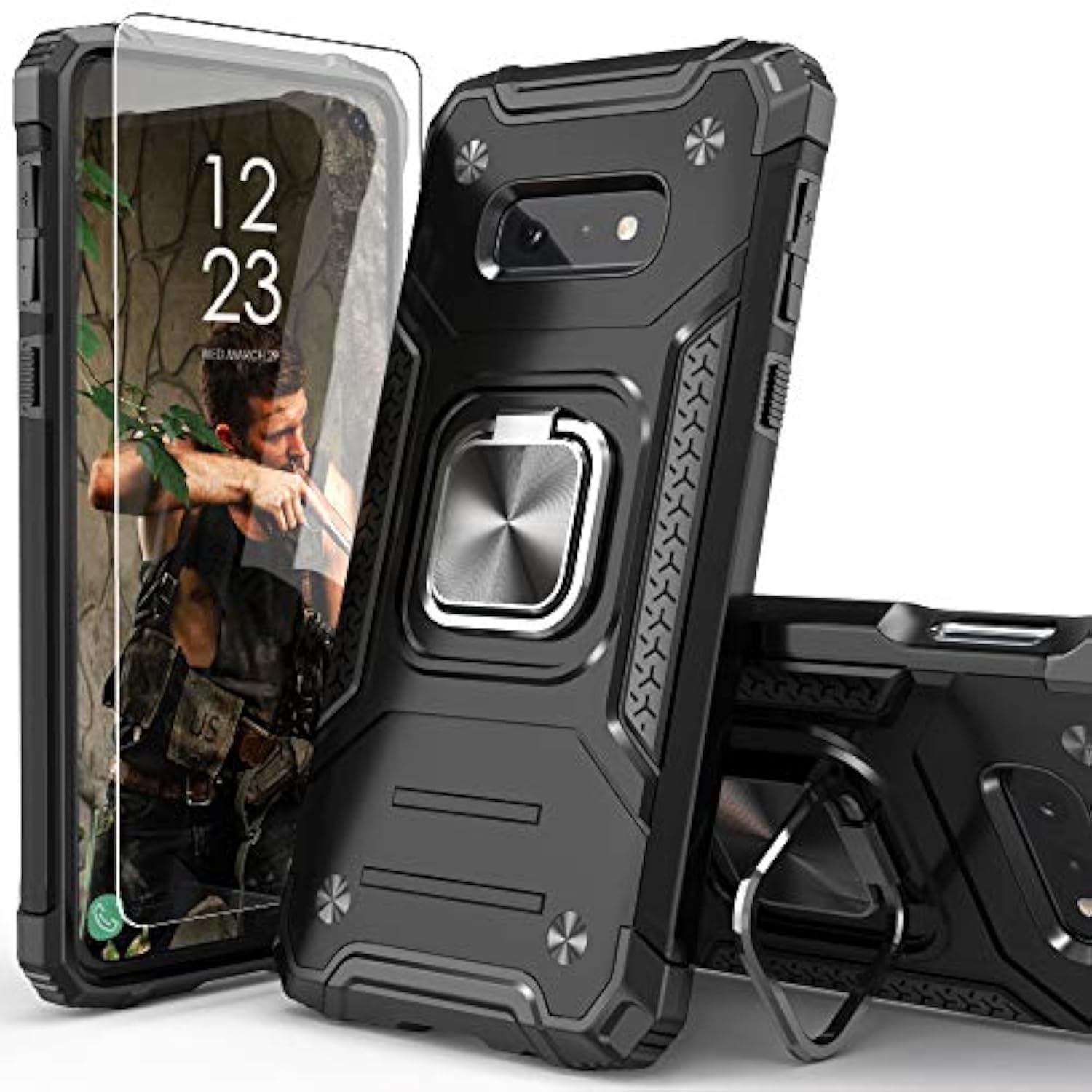 For Galaxy S10E Case With Screen Protector,For Galaxy S10E Cover,Shockproof Drop Test Case With Car Mount Kickstand Lightweight Protective Cover For Galaxy S10E,Black