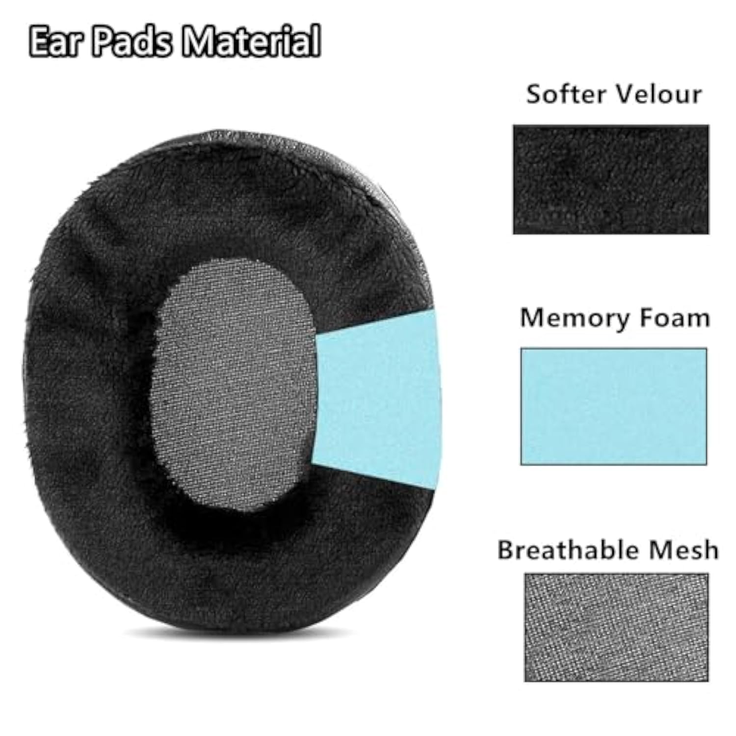 Ear Pads Ear Cushions Memory Foam Replacement Compatible With Roccat Khan Aimo Headphone Hybrid Velour Earpads