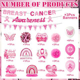 Breast Cancer Awareness Decorations, 33PCS Breast Cancer Awareness Month Party Banner Hanging Swirls Honeycomb Centerpieces Pompoms Balloons Decor Set, Pink Ribbon Party Supplies for Women