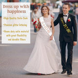 2 Pcs Bride To Be And Groom To Be Sash With Foil, Rose Gold Bachelorette & Gold Bachelor Sash For Bridal Shower Wedding Hen Party Decorations Engagement Gifts (White And Black)