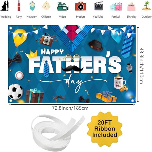 Happy Fathers Day Banner Decorations 72 x 43 Inch, Father's Day Backdrop, Happy Fathers Day Banner Party Supplies Background for Fathers Day Family Party Decor