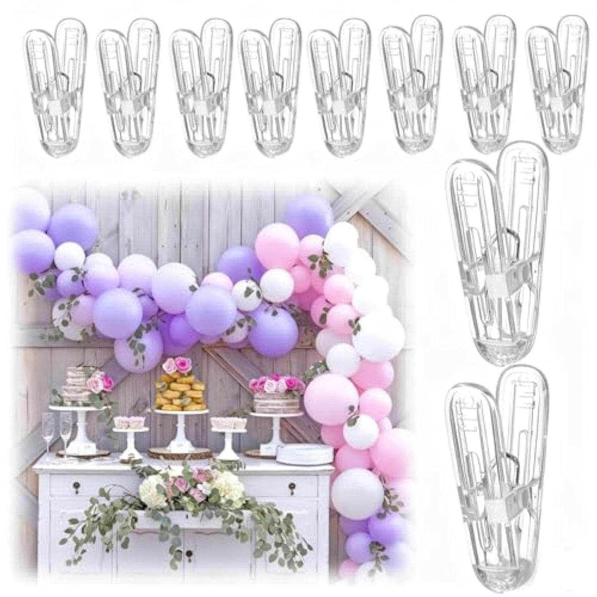10 Pack Balloon Arch Clips Plastic Spring Clamp-2.4" Heavy Duty Clip To Easily Create Balloon Garland, Balloon Arch Kit, Balloon Clips For Weddings, Birthdays, Baby Showers Photography Studios