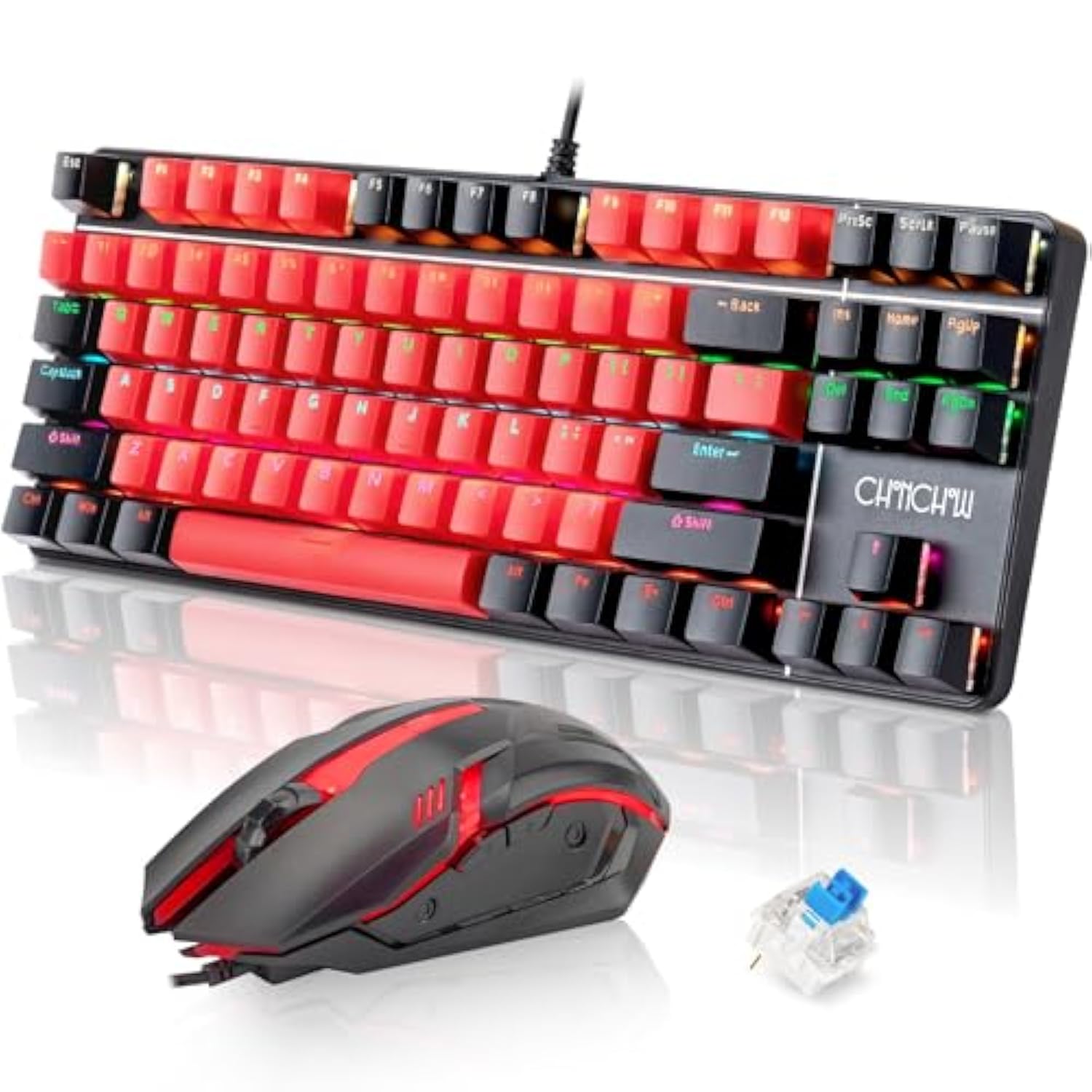 CHONCHOW Mechanical Gaming Keyboard and Mouse Combo, LED Backlit, Blue Switch, 87 Keys TKL, Hot Swappable Mechanical Keyboard, RGB Mouse 1200-4200 DPI for Ps4 Xbox PC Laptop Mac Windows