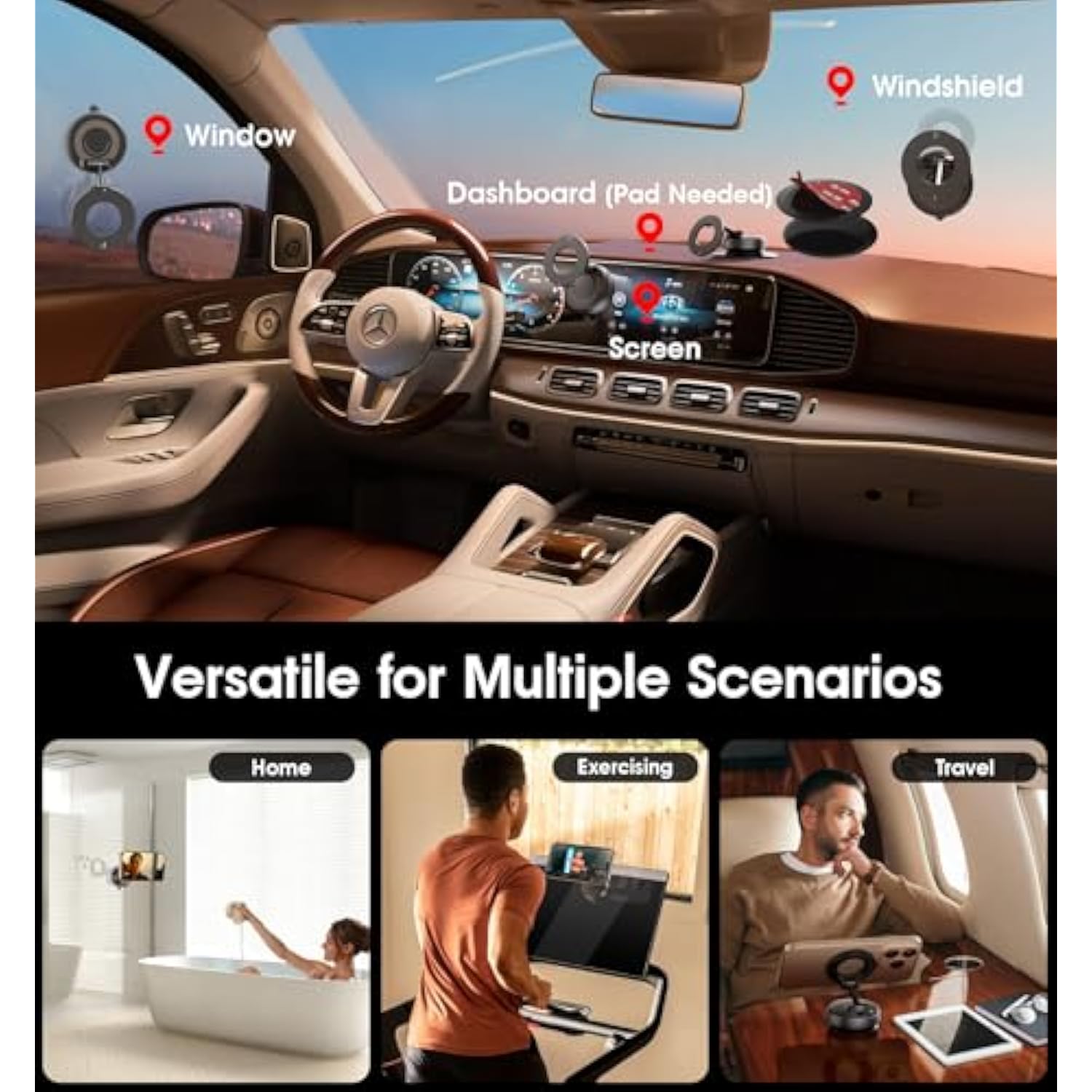 2026 Upgraded Vacuum Magnetic Car Phone Holder 360° Reinforced 96Lbs Ultra Suction Cup Phone Mount For Magsafe Cell Phone Holders For Your Car/Gym/Mirror Mount For Iphone & Android