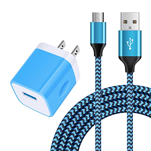 Android Charger Micro Usb Cable Single Port Wall Block Phone Plug 6Ft Charging Cord For Samsung Galaxy S7 S6 Edge/Active/S5 S4 S3 S2, Note 6 5 4,A10 J8 J3V J7V J7 J3 J6 J5 J2, Blue, Pt-Wc-03
