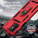 For Iphone 12 Mini Case With Slide Lens Cover, Hd Screen Protector, Military Grade Drop Protection, Magnetic Rotated Ring Holder Kickstand Phone Cases (Red)