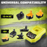 1Port P117 Charger Replacement for Ryobi 12V-18V Battery Compatible with Ryobi Charger, NiCad and NiMh Battery P102 P103 P105 P107 P108