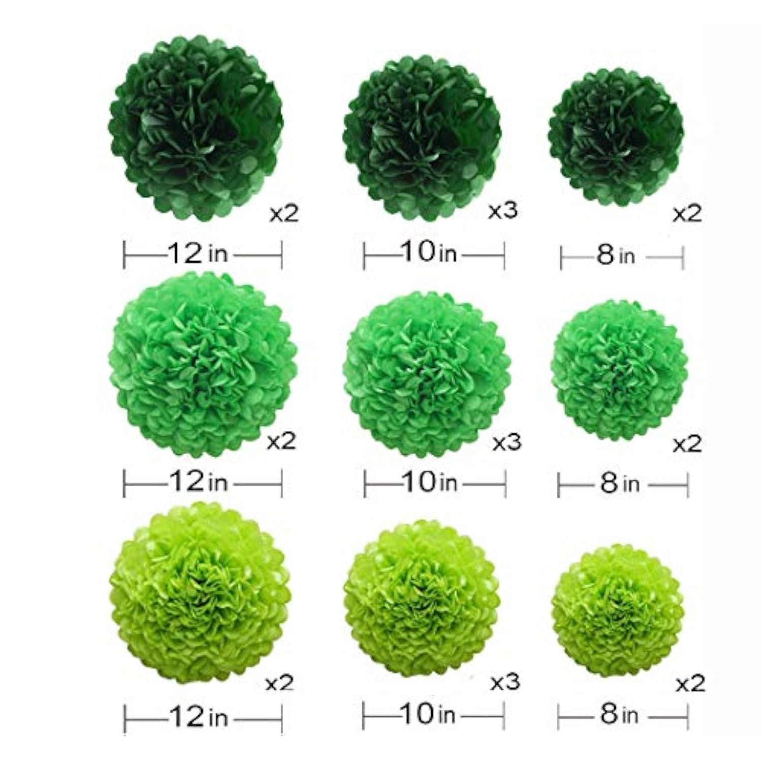 Lucky Green Tissue Paper Pom Poms, St. Patrick'S Day Party Decoration Kit 21Pcs Of 8,10,12 Inch Paper Pom Poms For Birthday Graduation Baby Shower, Spring School Diy Parties
