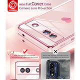 For Google Pixel 7A Case: With Tempered Glass Screen Protector [2 Pcs]+ Full Camera Lens Protection, Love Heart Plating Girly Women Cute Luxury Soft Tpu Shockproof Case, Pink