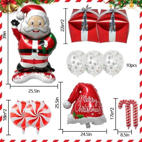 Red White Christmas Balloon Arch Kit, Double Stuffed Ruby Red Pearl White Silver Balloon Garland with Snowflake Latex, Santa Foil Balloons for Winter Xmas Birthday Baby Shower New Year Party Decor