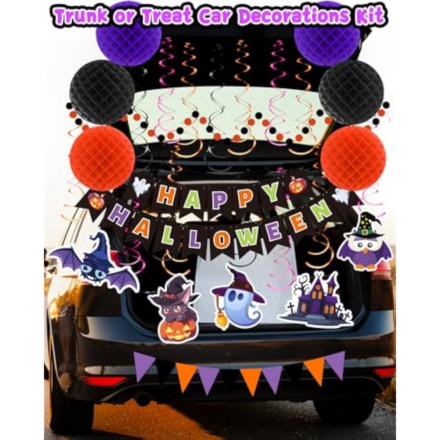 Halloween Party Decorations Indoor with Happy Halloween Banner Swirl Streamers and Flag Bunting
