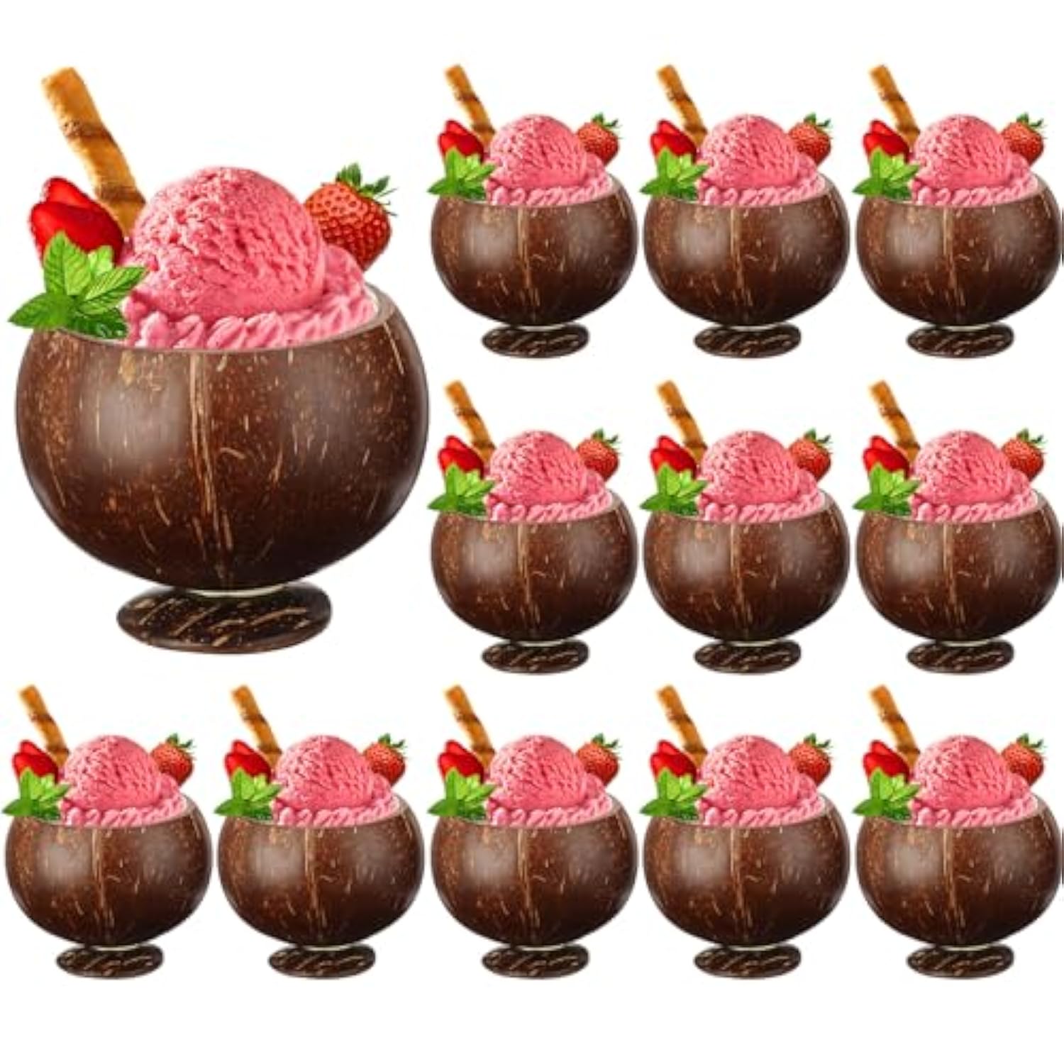 12 Pcs 13.5 Oz Coconut Shell Cups Bulk Hawaiian Party Supplies Polished Natural Coconut Bowls Luau Party Favors Tiki Decorations For Cocktail Drinking Smoothie Salad Ice Cream
