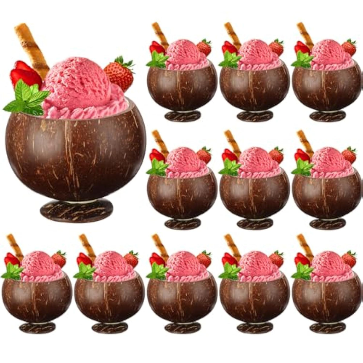 12 Pcs 13.5 Oz Coconut Shell Cups Bulk Hawaiian Party Supplies Polished Natural Coconut Bowls Luau Party Favors Tiki Decorations For Cocktail Drinking Smoothie Salad Ice Cream