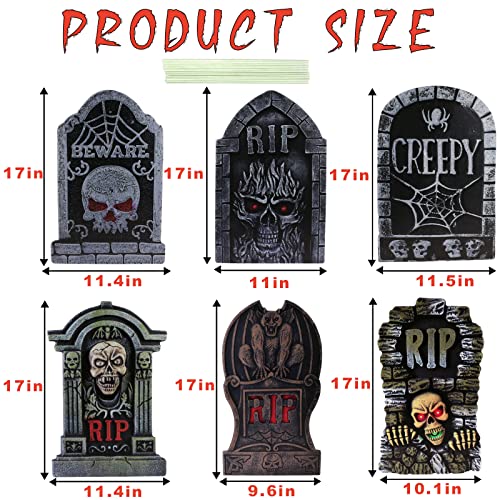 17in Tombstones Yard Sign with Stakes, 6PCS Graveyard Halloween Decorations Scary Gravestone Headstone Lawn Signs Halloween Decor Halloween Tombstones & Cemetery Decorations Waterproof(Large)