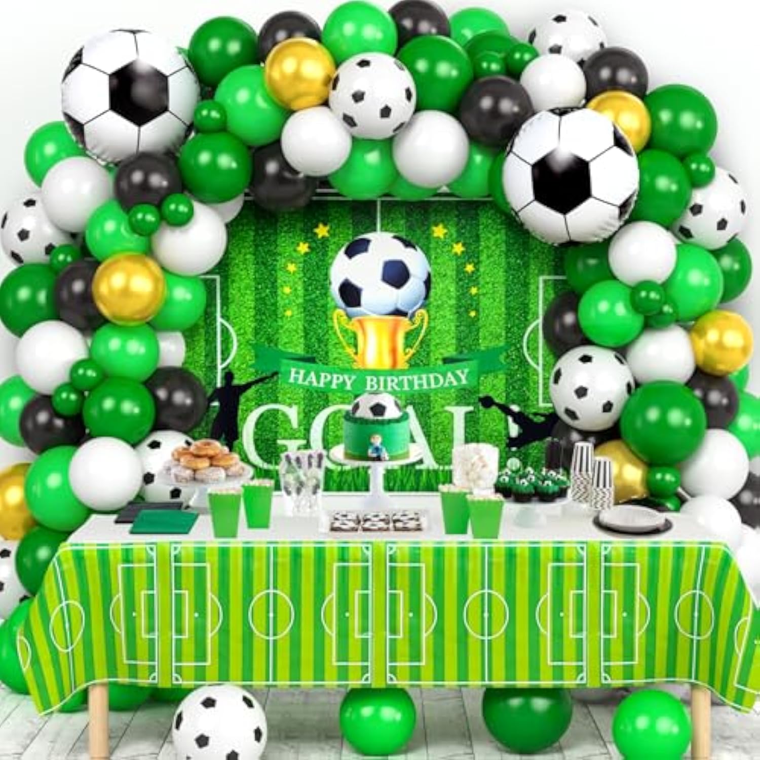 Soccer Birthday Party Decorations Supplies, Soccer Balloons Garland Arch Kit/ Backdrop/ Tablecloth/ 18" Foil Balloons, Adult Teen Girls Boys Kids Outdoor Sports Soccer-Themed Party Decorations