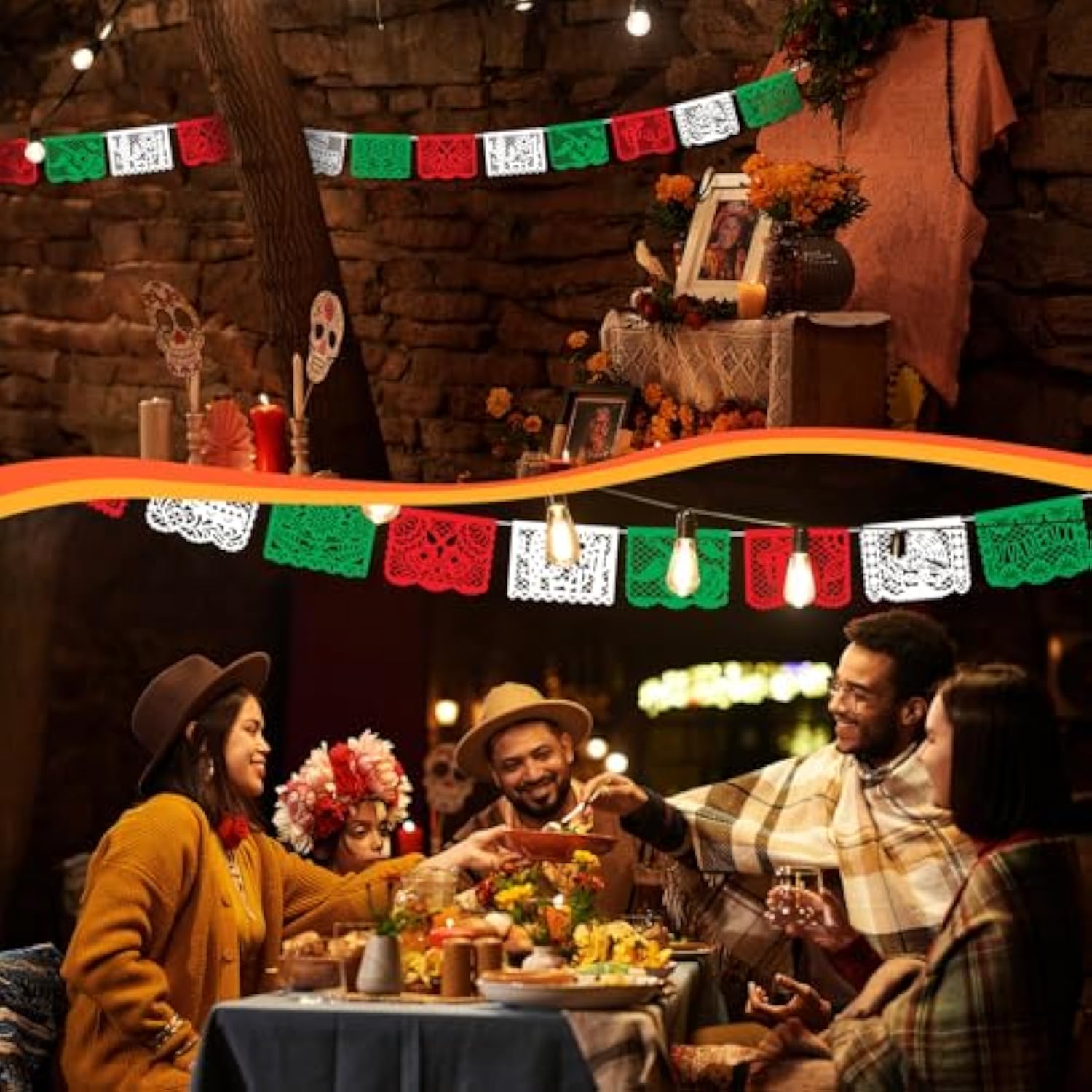 4 Pack Green White Red Mexican Papel Picado Banner Large Plastic Mexican Party Banner Day Of The Dead Papel Picado Decorations Cinco De Mayo Dia De Los Muertos Banner Decor For Party Supplies