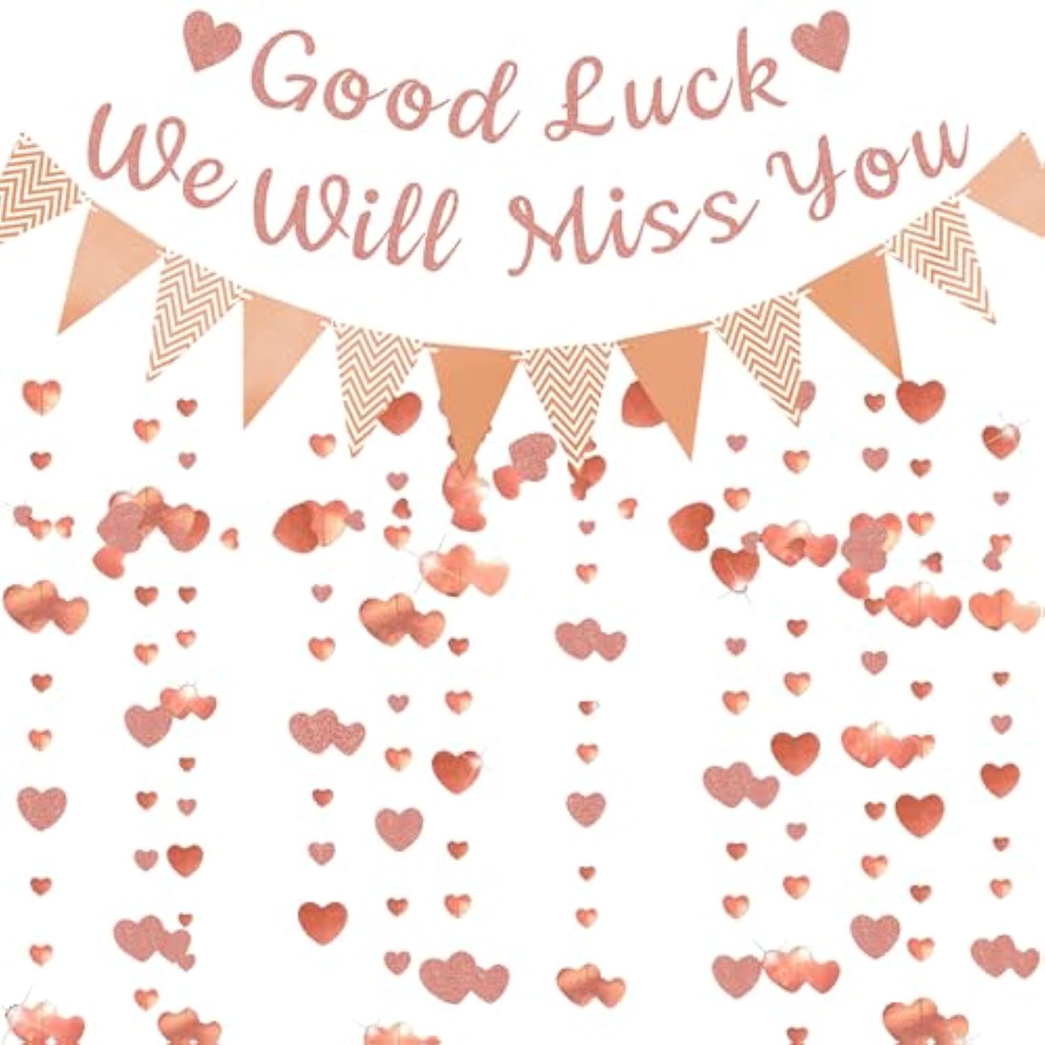 We Will Miss You Banner - Rose Gold Going Away Party Decorations Good Luck Banner Pennant Garland For Graduation Farewell Retirement Goodbye Coworker Leaving Party Decoration Supplies