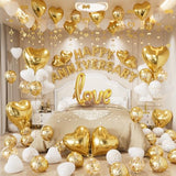Happy Anniversary Decorations, Gold White Balloons, Heart Balloons