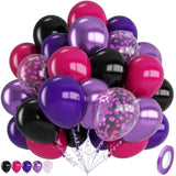 Black Purple Balloons, 12 Inch Hot Pink Black Party Balloons, Metallic Purple Black Hot Pink Matte Purple Latex Balloon With Confetti Balloon For Kids Girls Birthday Baby Shower Party Decorations