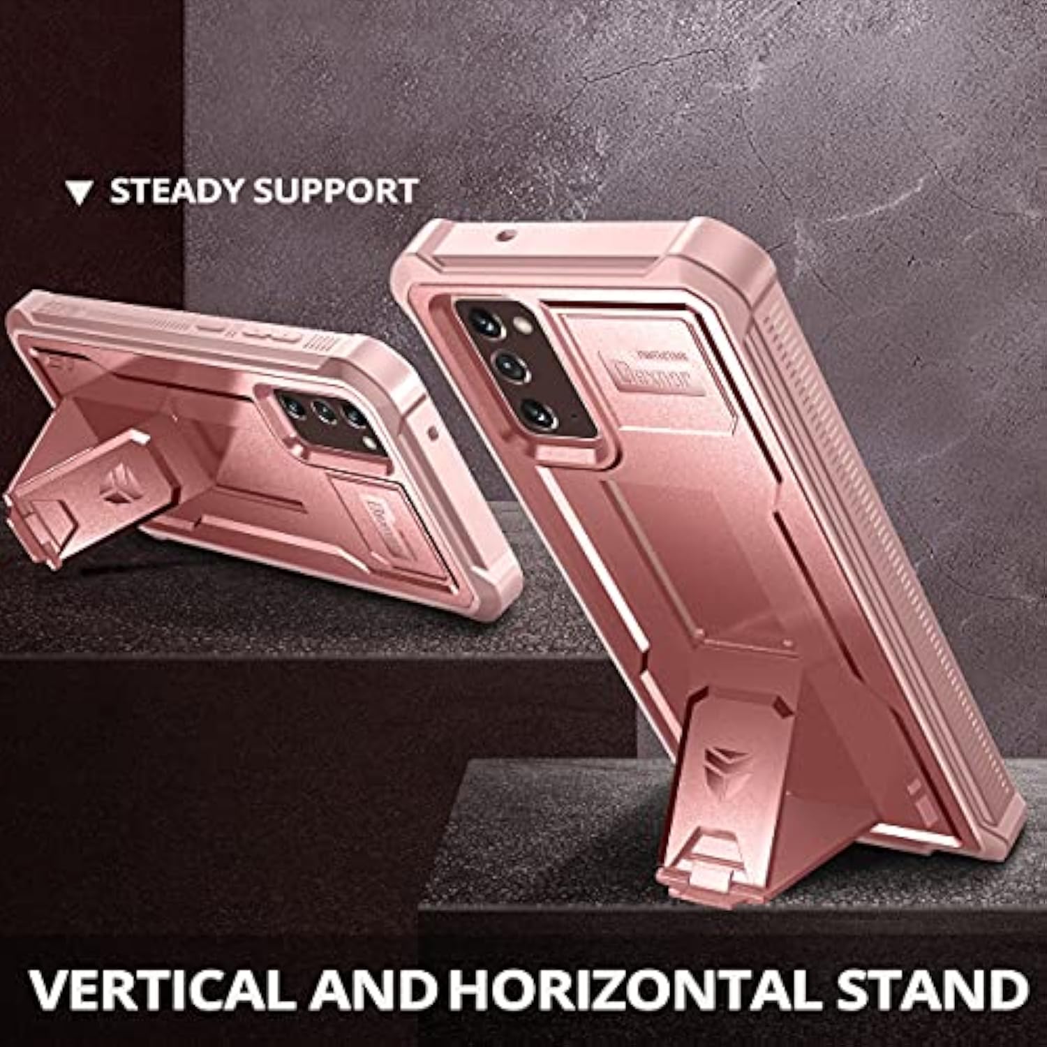 For Samsung Galaxy Note 20 5G Case, [Built In Screen Protector And Kickstand] Heavy Duty Military Grade Protection Shockproof Protective Cover For Samsung Galaxy Note 20 Rose Gold