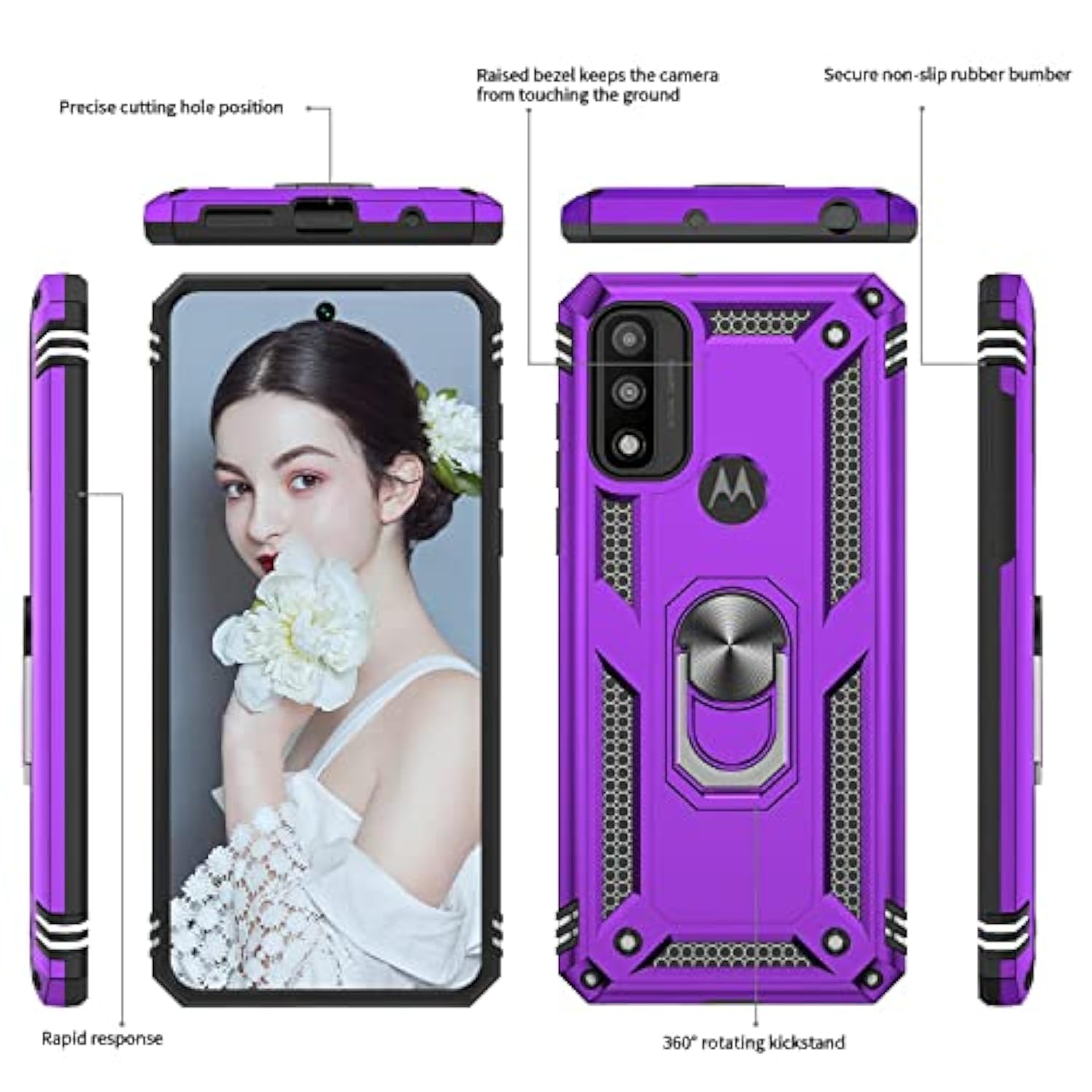 For G Pure Case, Moto G Power 2022 / G Play 2023 Case With Tempered Glass Screen Protector, [-Grade] Case Cover With Magnetic Kickstand G Play 2023, Purple