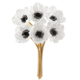 Real Touch White Anemone Bouquet - 10" Artificial Flowers For Home Decor, Weddings, Easter | Bendable Stems With Black Centers (7 Pack, Latex)