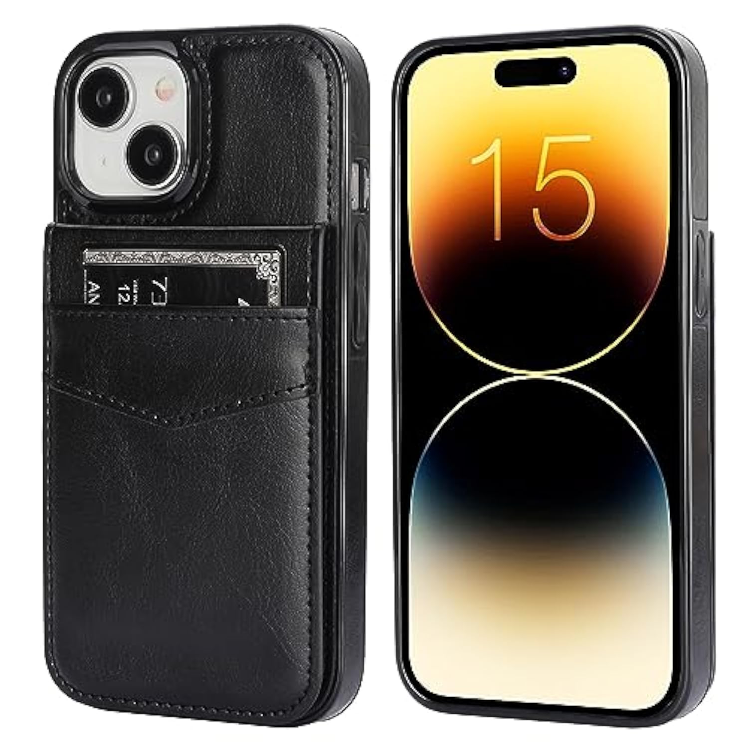 Compatible With Iphone 15 Case Wallet With Credit Card Holder, Flip Premium Leather Magnetic Clasp Kickstand Heavy Duty Protective Cover For Iphone 15 6.1 Inch (Black)